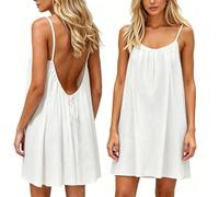 Youkly - Vestido de verano para mujer, corto y mini espalda desnuda, con tirantes de espagueti sin mangas, ideal para casa, playa y vacaciones, blanco, S