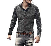 Youllyuu - Chaleco de traje para hombre, a cuadros, sin mangas, chaqueta a rayas, un solo pecho, chaleco de negocios, delgado, para boda o vestido de gala, Gris Oscuro, S