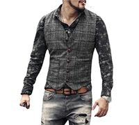 Youllyuu - Chaleco de traje para hombre, a cuadros, sin mangas, chaqueta a rayas, un solo pecho, chaleco de negocios, delgado, para boda o vestido de gala, Negro, M