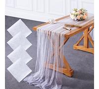 YOUMEHOME Mantel de Tul Perlado Blanco, 4 Piezas de 60 x 120 Pulgadas, Velo de Boda, Tela de Tul Perlado, Camino de Mesa, 10 pies para decoración de Mesa de Postre de Arco de Boda