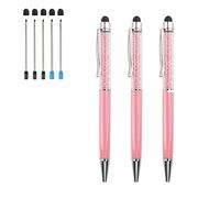 YOUMI 3 Uds 2 en 1 Bling Bolígrafos Crystal Diamond Pen capacitiva Pantalla Táctil Stylus con Recambios de Repuesto de Tinta Negro Azul Puntas de Goma para iPhone iPad Kindle Dispositivos de Pantalla Táctil Rosa