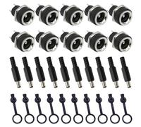 Youmile 10 piezas DC-022B DC Power Jack Socket 5.5 x 2.1 mm Panel hembra Montaje 2 Pin Conector para producto electrónico con 10 piezas Tapa impermeable, 10 piezas DC Macho