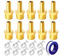 Youmile 10 piezas de conexiones de manguera de latón con púas de 3/8 pulgadas (10 mm) x 1/4 "NPT macho adaptador de unión de conexión de púas para agua/combustible/aire