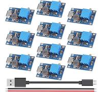 Youmile 10 piezas Módulo convertidor de aumento 2V-24V a 5V-28V 2A Módulo ajustable Placa reguladora de voltaje DC-DC Interfaz Mico USB con cable rojo y negro Cable micro a USB