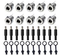 Youmile 10PCS DC-099 DC Power Jack Socket 5.5x2.1mm 30V 5A Adaptador de conector de montaje en panel hembra con 10PCS Tapa impermeable, 10PCS DC Macho