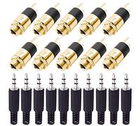 Youmile 10PCS PJ-392 Conector hembra estéreo de 3,5 mm Montaje en panel Conector de auriculares de audio chapado en oro Conector de audio para MP3 con 10PCS Conector de enchufe macho TRS de 3,5 mm