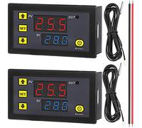 Youmile 2 piezas W3230 Módulo de controlador de temperatura digital DC 12V 20A Termómetro de termostato LED con sonda impermeable -50 ℃ a 120 ℃ con cable rojo y negro