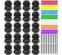 Youmile 20 piezas PG11 de prensaestopas a prueba de agua IP68, ajustable, de nailon, de 5-10 mm, conector de cable de sellado de plástico con 7 etiquetas de cable, 20 ataduras de cables