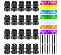 Youmile 20 piezas PG7 prensaestopas impermeable IP68 ajustable 3-6,5 mm conector de cable de sello de plástico de nailon para caja de conexiones con 7 etiquetas de cable, 20 ataduras de cables