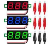 Youmile 3PCS DC 0-100V Mini voltímetro digital 0.36 Pulgadas 3 colores Rojo Verde Azul Pantalla LED Probador de voltaje de tres cables con pinza de cocodrilo de 9PCS