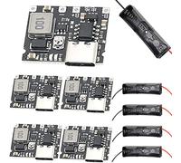 Youmile 5 piezas 18650 Placa de cargador de batería de iones de litio 3.7V 4.2V a 5V / 9V 1A DC-DC Step Up Boost Module Carga y descarga ajustables + 5 piezas 18650 caja de batería