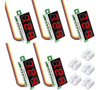 Youmile 5 unidades de pantalla de voltaje CC de 0,28 pulgadas, pantalla LED de 3 cables, panel rojo, mini voltímetro digital CC 0-100 V, medidor de voltímetro con terminal de engarzado CH-2