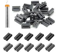 Youmile 50 piezas 14 Pin DIP IC Socket 2.54mm pitch IC Socket Adapter Solder Type Flat Pin IC Componentes de con pluma de alambre de estaño para experimentos electrónicos DIY