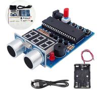 Youmile - Kit de alarma de rango ultrasónico para aprender a soldar con cable macho USB a CC, caja de batería, módulo de sensor ultrasónico, para soldar practicando bricolaje