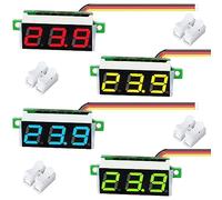 Youmile Medidor de voltaje de CC con pantalla LED, 0-100 V CC, 0,28", 3 cables, minivoltímetro digital con terminal de crimpado CH-2, paquete de 4