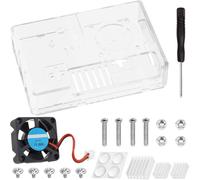 Youmile para Raspberry Pi 3 b+ Caja, Caja Transparente Compatible con 3B 3B+ placa base Instalación del ventilador, con ventilador Disipador Tornillos Destornillador Alfombrillas antideslizantes