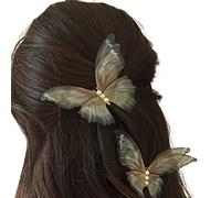 YOUNAFEN 2 pinzas para el pelo con forma de mariposa de hada con perlas, accesorios para fotos, joyería para el cabello, tocado de perlas de hada