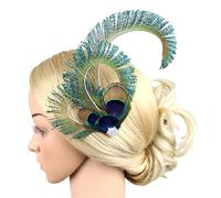 YOUNAFEN TeaParty - Tocado para el pelo para fiestas, bodas, mujeres, tocado de plumas de pavo real, estilo étnico, tocado de iglesia, 18 x 16 cm