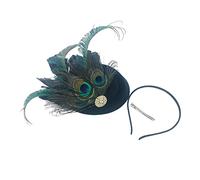 YOUNAFEN Tocado de plumas de pavos reales con clip para el pelo, tocado para fiesta de té, diadema Derby, pastillero, sombrero, tocado para mujer