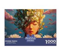 Young Girl with Eyes Closed 1000 Pcs Cartón Fuerte Rompecabezas Lotus Leaf Girl & Goldfish Imposible, Difícil Juego Familiar Puzzle Juego De Desafío Difícil 38x26cm/1000pcs