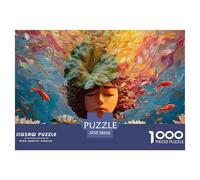 Young Girl with Eyes Closed 1000 Pcs Cartón Rompecabezas Lotus Leaf Girl & Goldfish Liberador De Estrés Juego Familiar Puzzle para Adultos Y Niños 38x26cm/1000pcs