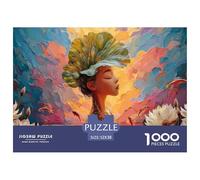 Young Girl with Eyes Closed 1000 Piezas Cartón Fuerte Rompecabezas Lotus Leaf Girl & Goldfish Liberador De Estrés Juego Familiar Puzzle para Niños Pequeños 52x38cm/1000pcs