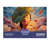 Young Girl with Eyes Closed 1000 Piezas Cartón Rompecabezas Lotus Leaf Girl & Goldfish Imposible, Difícil Juego Creativo Puzzle para Adultos Y Niños 70x50cm/1000pcs