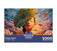 Young Girl with Eyes Closed 1000 Piezas Cartón Rompecabezas Lotus Leaf Girl & Goldfish Liberador De Estrés Juego Familiar Puzzle Juego De Desafío Difícil 38x26cm/1000pcs