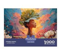 Young Girl with Eyes Closed 1000 Piezas Papel Ecológico Rompecabezas Lotus Leaf Girl & Goldfish Imágenes Vibrantes Juego Creativo Puzzle Juego De Desafío Difícil 70x50cm/1000pcs