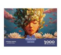 Young Girl with Eyes Closed 1000 Piezas Papel Ecológico Rompecabezas Lotus Leaf Girl & Goldfish Imágenes Vibrantes Juego Familiar Puzzle Juego De Desafío Difícil 70x50cm/1000pcs
