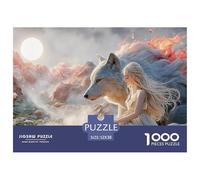 Young Girl with Wolf 1000 Pcs Premium-Karton Puzzle Girl and Wolf Lebendige Bilder Familienspiel Puzzles Für Erwachsene Und Kinder 52x38cm/1000pcs