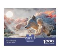 Young Girl with Wolf 1000 Stück Premium-Karton Puzzle Girl and Wolf Lebendige Bilder Familienspiel Puzzles Für Erwachsene Und Kinder 70x50cm/1000pcs