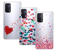 Young & Ming Compatible con Funda OPPO A74 5G/OPPO A54 5G, (3 Pack) Transparente TPU Carcasa Delgado Anti-Choques con Dibujo de Corazón