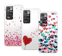 Young & Ming Compatible con Funda Xiaomi Redmi 10 2022/2021, (3 Pack) Transparente TPU Carcasa Delgado Anti-Choques con Dibujo de Corazón Funda para Redmi 10