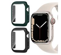 Young & Ming Funda para Apple Watch 45mm Serie 7 + Cristal Templado, [2-Piezas] PC Case y Integrados Vidrio Protector de Pantalla para iWatch Serie 7 45mm,Verde+Negro