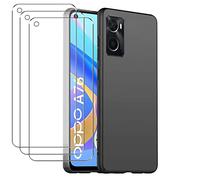 Young & Ming Funda para OPPO A76/OPPO A96 + Protectores de Pantalla in Cristal Templado, Resistente Funda TPU Protectora e Anti-Scratch Blando Funda, Negro