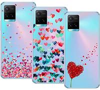 Young & Ming Funda para Vivo Y21s/Vivo Y21/Vivo Y33s, (3 Pack) Transparente TPU Carcasa Delgado Anti-Choques con Dibujo de Corazón Funda para Vivo Y33s/Vivo Y21/Vivo Y21s