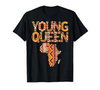 Young Queen Mapa África Patrón Kente Mes Historia Negra Camiseta