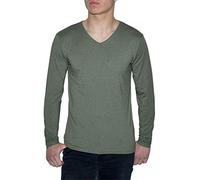 Young & Rich Camiseta de manga larga para hombre en 10 colores, con cuello en V, camiseta básica de un solo color, ajuste Slim, cuello en V básico, elástico - tallas de la S hasta la 3XL, verde oliva