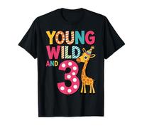 Young Wild and Three Cute Giraffe Kids Birthday Age 3 Kids Camiseta