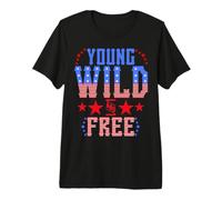 Young Wild & Free Funny Memorial Day Patriótico Mamá Niña Niño Camiseta Premium