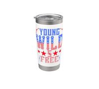 Young Wild & Free Funny Memorial Day Patriótico Mamá Niña Niño Vaso térmico de acero inoxidable de doble pared