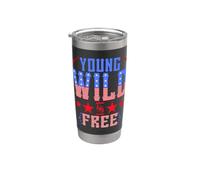 Young Wild & Free Funny Memorial Day Patriótico Mamá Niña Niño Vaso térmico de acero inoxidable de doble pared