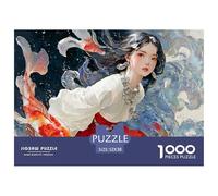 Young Woman with Long Black Hair 1000 Piezas Papel Ecológico Rompecabezas Cosmic Flower Girl Liberador De Estrés Juego Familiar Puzzle para Adultos Y Niños 52x38cm/1000pcs