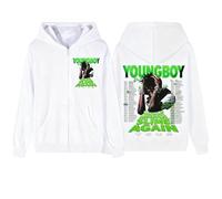 Youngboy Never Broke Again Mask Estampado Sudadera con Capucha Y Cremallera Unisex Informal Harajuku Sudadera De Manga Larga Moda Hip-Hop Chaqueta con Cremallera-White||l