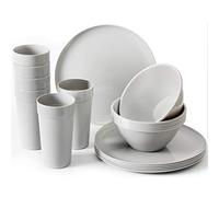 Youngever 18 Piezas Juego de Vajilla de Plástico, Plato Grande Plástico 25CM, Tazón Grande Plástico 1000ML, Vasos Grande Plástico 600ML (Grey)