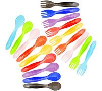 Youngever 18 utensilios de plástico para niños, tenedores de plástico para niños, cucharas para niños, tamaño grande, aptos para lavavajillas, juego de 9 en 9 colores arcoíris