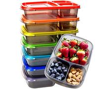 Youngever 7 Paquetes de Fiambreras Bento, Recipientes para Preparar Comidas, Contenedor de Preparación de Comida, 3 Compartimiento (Rainbow)