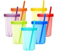 Youngever 7 Paquetes Vasos con Pajitas para Niños, 7 Vasos Plástico Reutilizables con Pajita para Niños en 7 Colores (Rainbow)