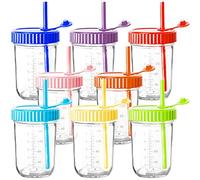 Youngever 8 Paquetes Frascos de Vidrio con Pajitas 250ML, Vaso de Vidrio con Pajita, 250ML Tarros Mason de Vidrio para Conservas con Tapas y Pajitas, 8 Colores